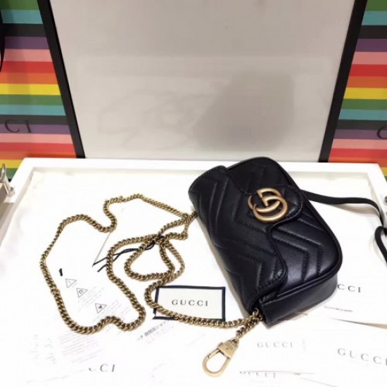 Gucci GG Marmont Matelassé Chevron Chain Mini Shoulder Bag 476433 Black 2017