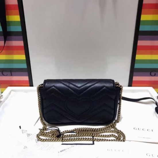 Gucci GG Marmont Matelassé Chevron Chain Mini Shoulder Bag 476433 Black 2017