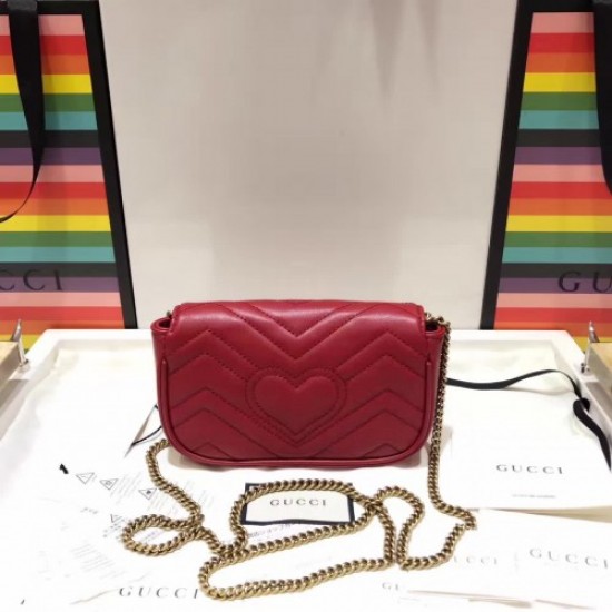 Gucci GG Marmont Matelassé Chevron Chain Mini Shoulder Bag 476433 Red 2017