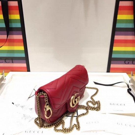 Gucci GG Marmont Matelassé Chevron Chain Mini Shoulder Bag 476433 Red 2017