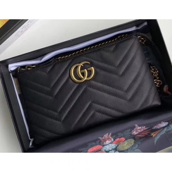 Gucci GG Marmont Matelassé Chevron Mini Chain Bag 443447 Black 2018