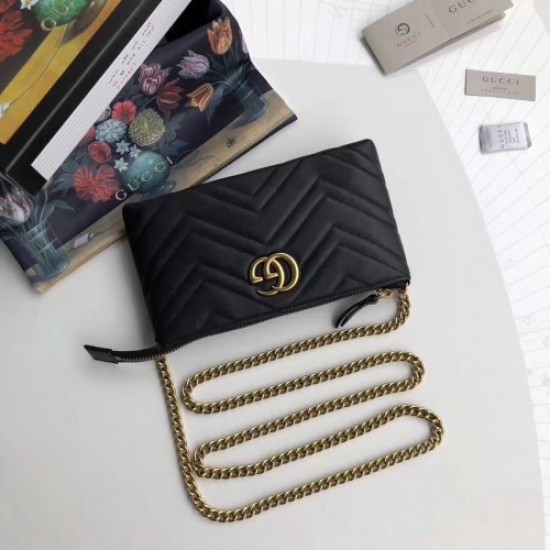 Gucci GG Marmont Matelassé Chevron Mini Chain Bag 443447 Black 2018