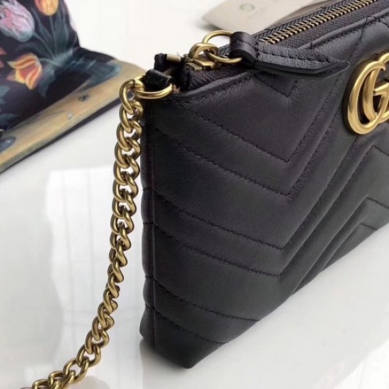 Gucci GG Marmont Matelassé Chevron Mini Chain Bag 443447 Black 2018