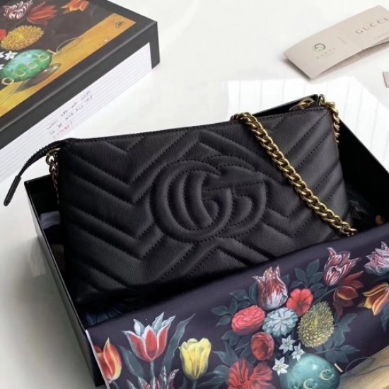 Gucci GG Marmont Matelassé Chevron Mini Chain Bag 443447 Black 2018