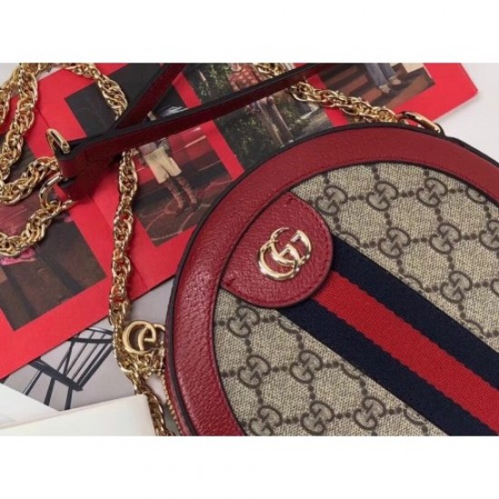 Gucci Ophidia Mini GG Canvas Round Shoulder Bag 550618 Red 2018