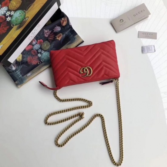 Gucci GG Marmont Matelassé Chevron Mini Chain Bag 443447 Red 2018