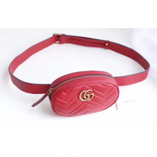 Gucci GG Marmont Matelasse Leather Belt Bag 476434 Red 2017