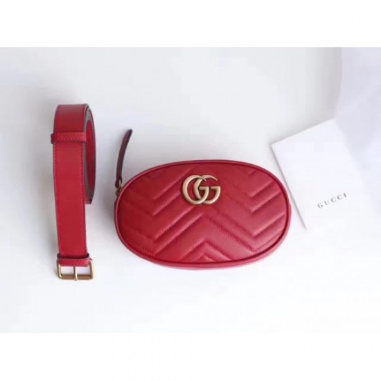 Gucci GG Marmont Matelasse Leather Belt Bag 476434 Red 2017