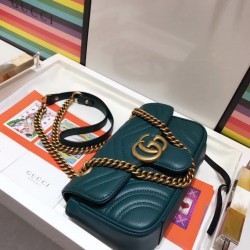 Gucci GG Marmont Matelassé Mini Shoulder Bag 446744 Dark Green