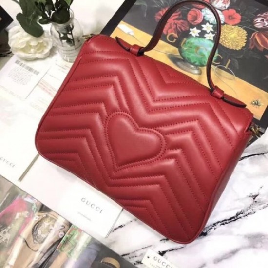 Gucci GG Marmont Small Top Handle Bag 498110 Red ‎2018