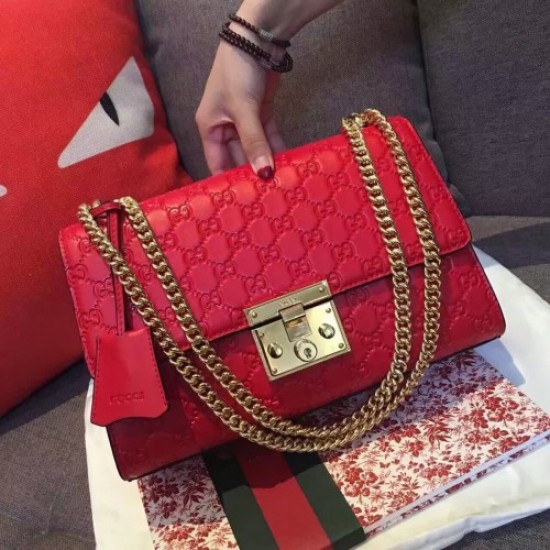 Gucci medium padlock Gucci Signature shoulder bag 409486 red