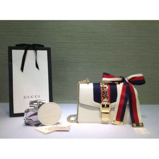 Gucci Sylvie leather mini chain bag 431666 in off white leather