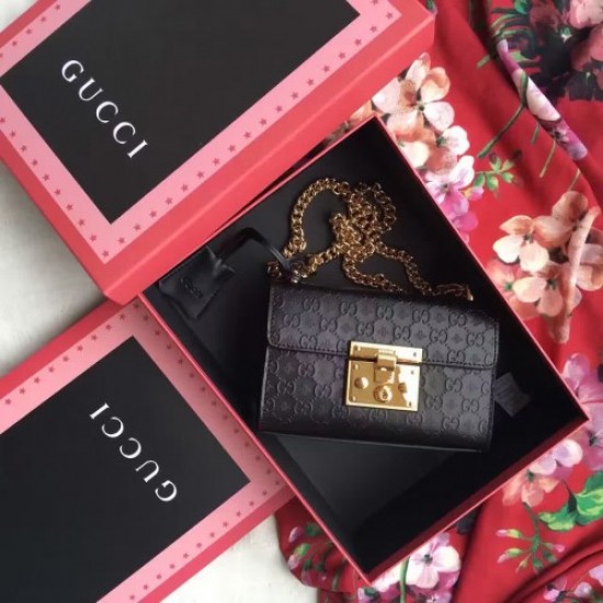 Gucci Padlock GG Small Leather Shoulder Bag 409487 black