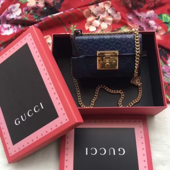 Gucci Padlock GG Small Leather Shoulder Bag 409487 blue