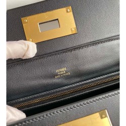 Hermes 24/24 Mini 21 Handmade Bag in Black Evercolor Leather