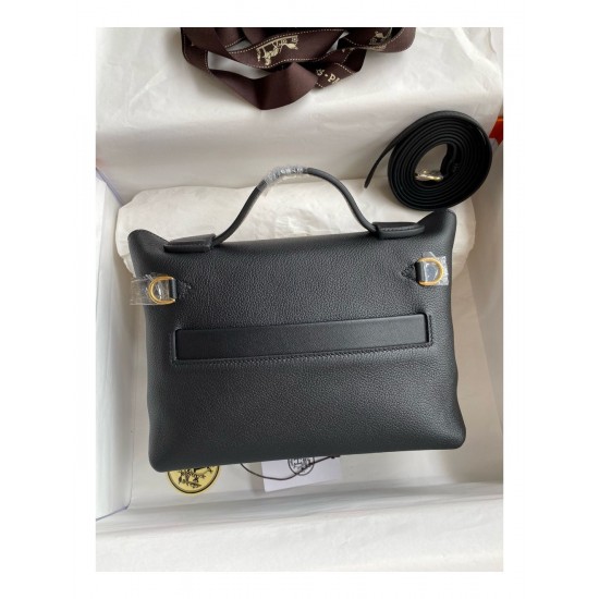 Hermes 24/24 Mini 21 Handmade Bag in Black Evercolor Leather