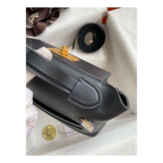 Hermes 24/24 Mini 21 Handmade Bag in Black Evercolor Leather