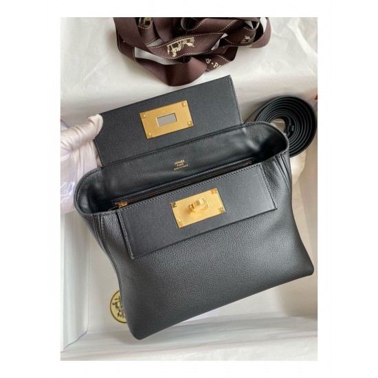 Hermes 24/24 Mini 21 Handmade Bag in Black Evercolor Leather