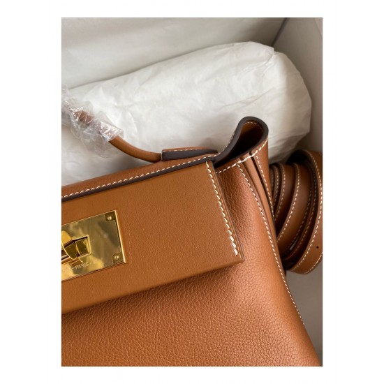 Hermes 24/24 Mini 21 Handmade Bag in Gold Evercolor Leather