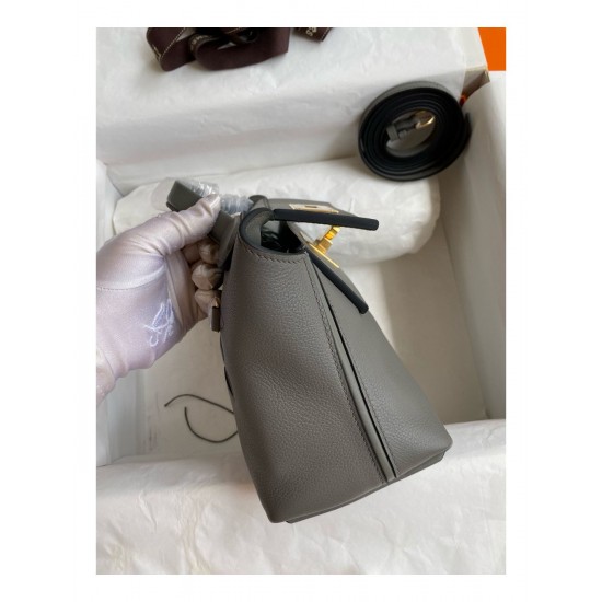 Hermes 24/24 Mini 21 Handmade Bag in Gris Meyer Evercolor Leather