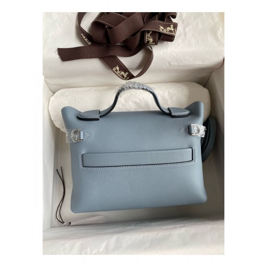 Hermes 24/24 Mini 21 Handmade Bag in Blue Lin Evercolor Leather