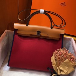 Hermes Herbag Zip 31cm Bag In Brown And Red