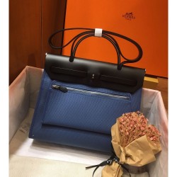 Hermes Herbag Zip 31cm Bag In Black And Blue