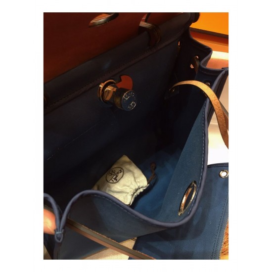 Hermes Herbag Zip 31cm Bag In Camel And Blue