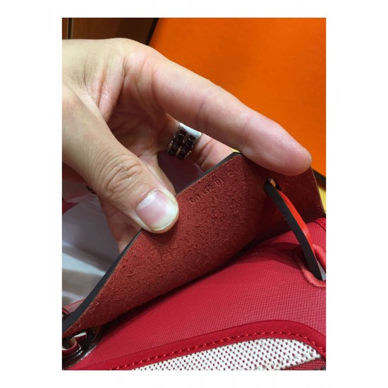 Hermes Herbag Zip 31cm Bag In Red Toile And Leather