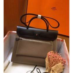 Hermes Herbag Zip 31cm Bag In Black And Taupe