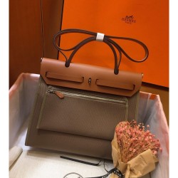 Hermes Herbag Zip 31cm Bag In Brown And Taupe