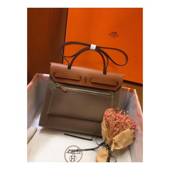 Hermes Herbag Zip 31cm Bag In Brown And Taupe