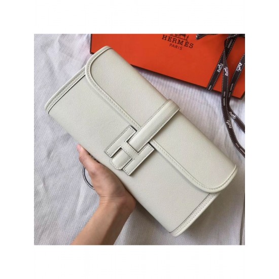 Hermes Jige Elan 29 Clutch In White Epsom Leather