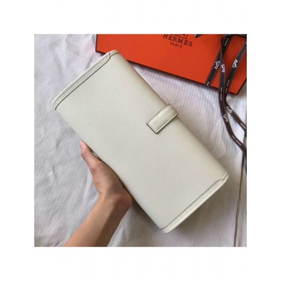 Hermes Jige Elan 29 Clutch In White Epsom Leather