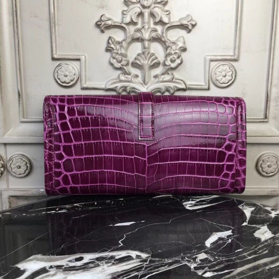 Hermes Jige Elan 29 Clutch In Fuchsia Crocodile Leather