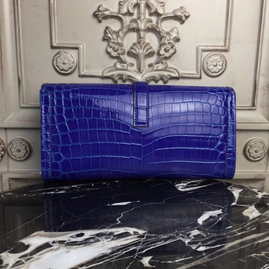 Hermes Jige Elan 29 Clutch In Blue Electric Crocodile Leather