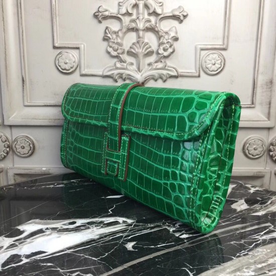 Hermes Jige Elan 29 Clutch In Bambou Crocodile Leather