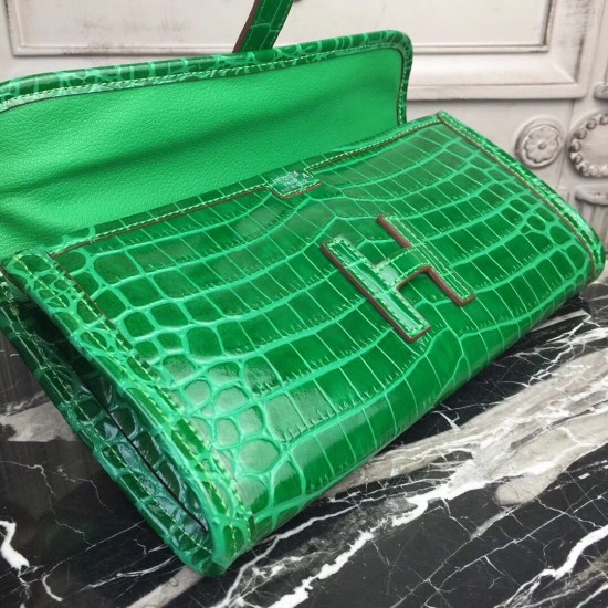 Hermes Jige Elan 29 Clutch In Bambou Crocodile Leather