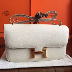 Hermes White Epsom Constance Elan 25cm Bag