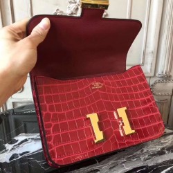 Hermes Red Constance MM 24cm Crocodile Bag