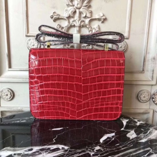 Hermes Red Constance MM 24cm Crocodile Bag