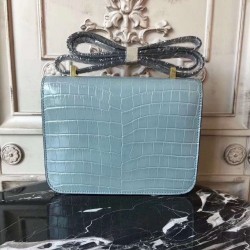 Hermes Blue Lin Constance MM 24cm Crocodile Bag