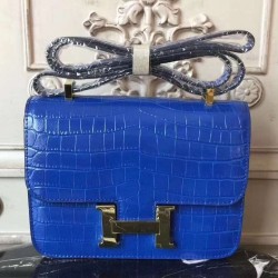 Hermes Blue Constance MM 24cm Crocodile Bag