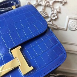 Hermes Blue Constance MM 24cm Crocodile Bag