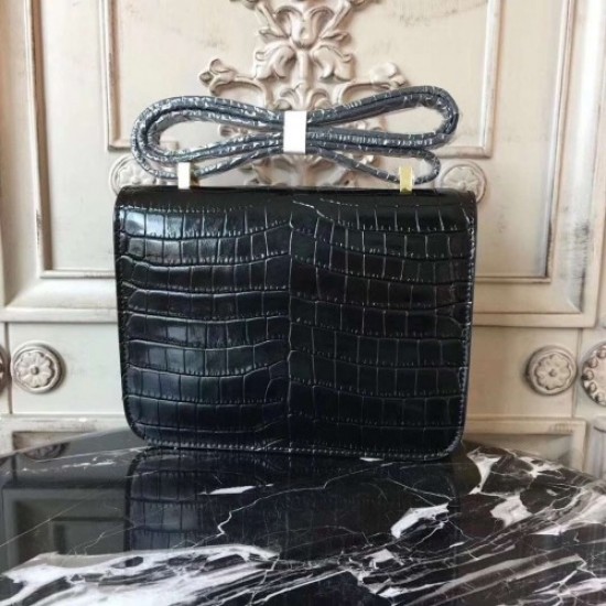 Hermes Black Constance MM 24cm Crocodile Bag