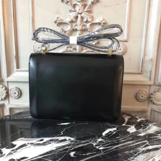 Hermes Black Constance MM 24cm Box Leather Bag