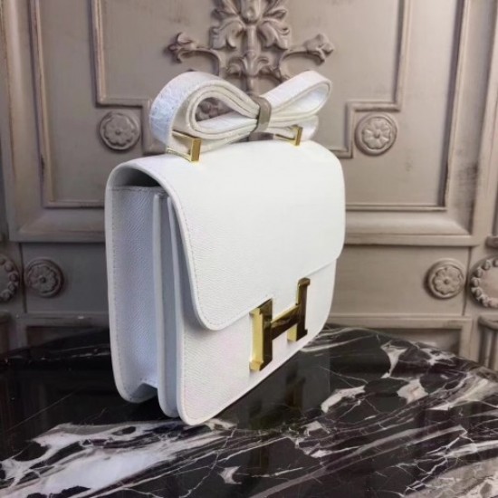 Hermes White Constance MM 24cm Epsom Leather Bag