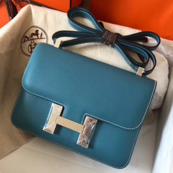 Hermes Epsom Constance 24cm Blue Jean Handmade Bag