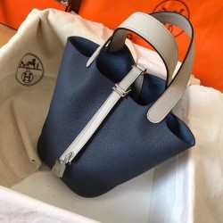 Hermes Bicolor Picotin Lock MM 22cm Sapphire Bag