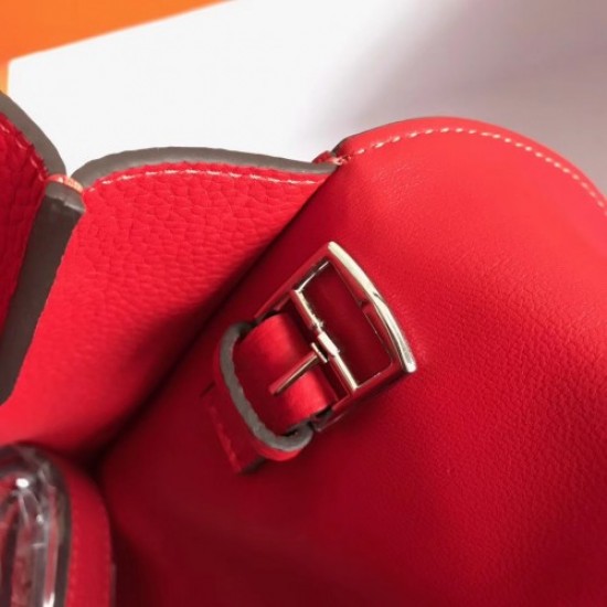 Hermes Halzan Bag In Red Clemence Leather